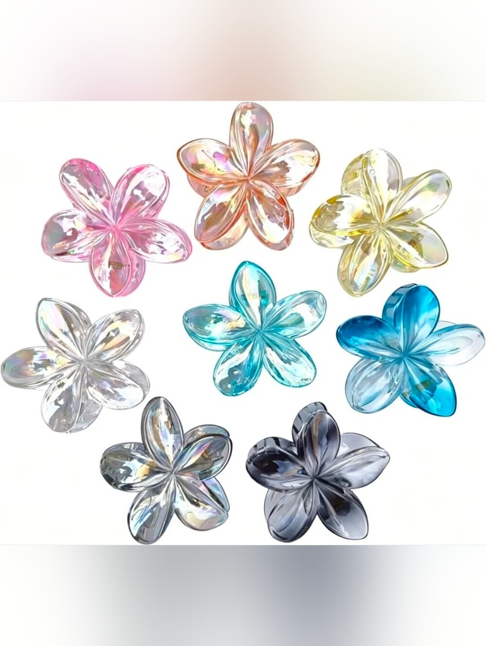🦄 8 pc Iridescent Acrylic Flower Hair Claw Clips- Multicolor